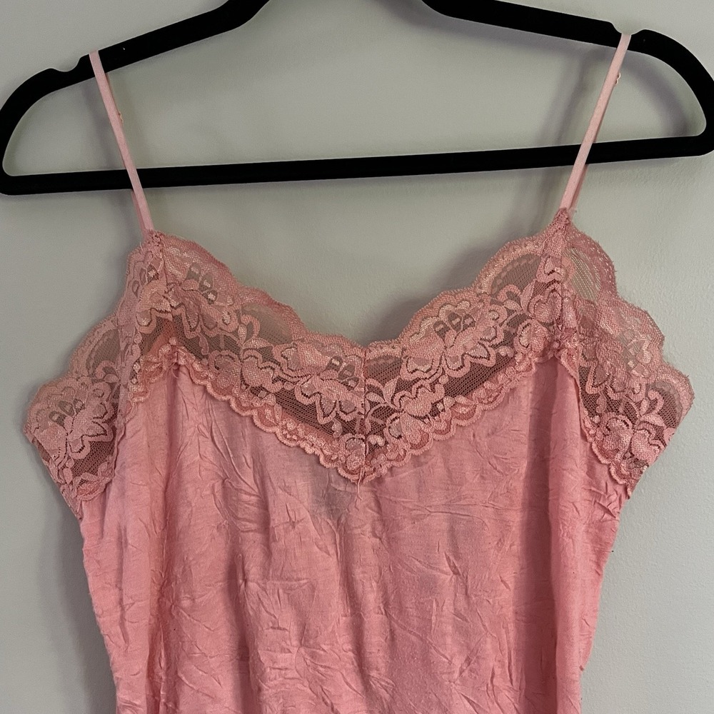 Vintage Arden B Y2K Cami Top Tank Pink Crinkle Lace M/L 90s Fairy Feminine - Picture 2 of 8